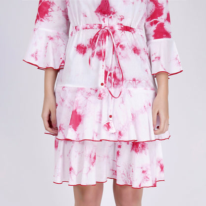 Pink Tie-Dye Frill Dress