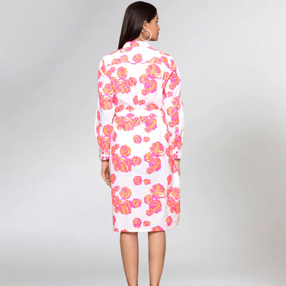 Orange Rose Print Shirt Dress