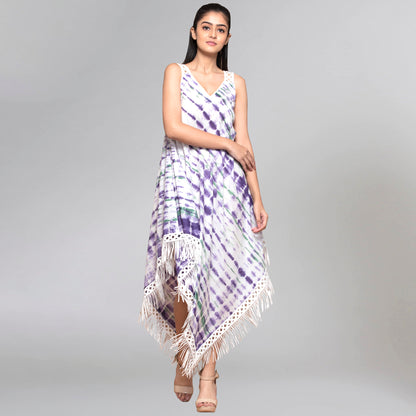 Purple and Green Tie-Dye Handkerchief Dress
