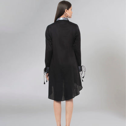 Black Sequinned Hi-Low Shirt Dress