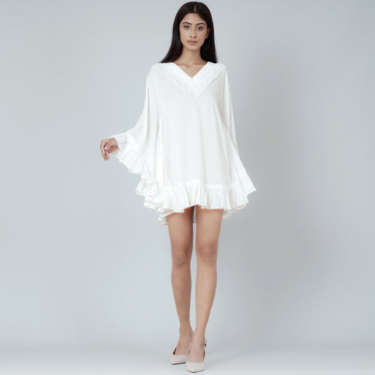 White Ruffle Short Dress