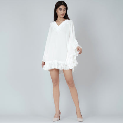 White Ruffle Short Dress
