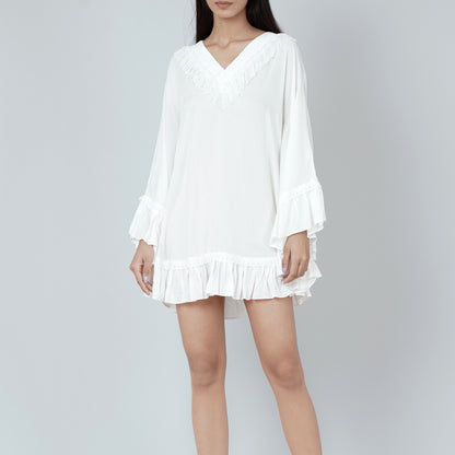 White Ruffle Short Dress