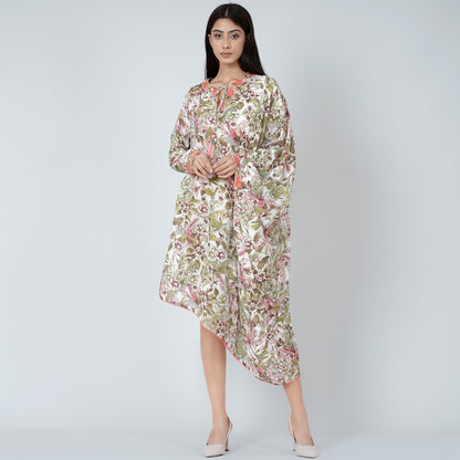 Green One Sleeve Floral Print Dress