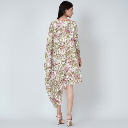 Green One Sleeve Floral Print Dress