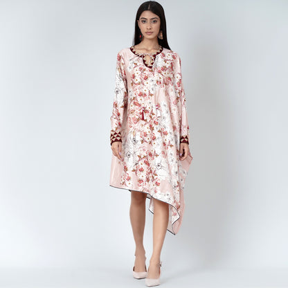Pink One Sleeve Floral Print Dress