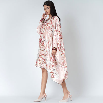 Pink One Sleeve Floral Print Dress