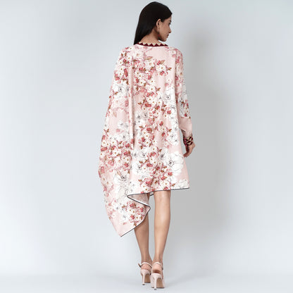 Pink One Sleeve Floral Print Dress