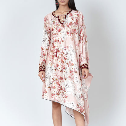 Pink One Sleeve Floral Print Dress