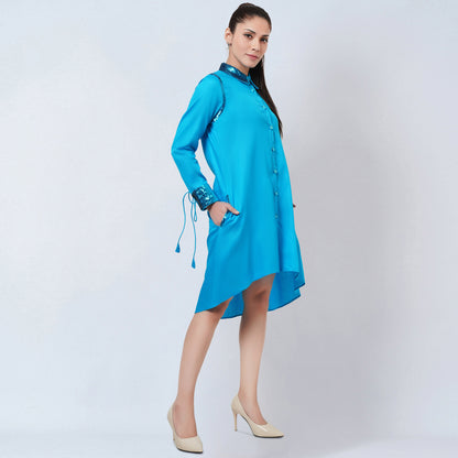 Blue Sequinned Shirt Dress