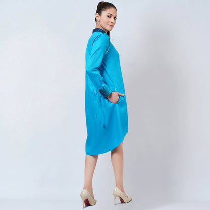 Blue Sequinned Shirt Dress