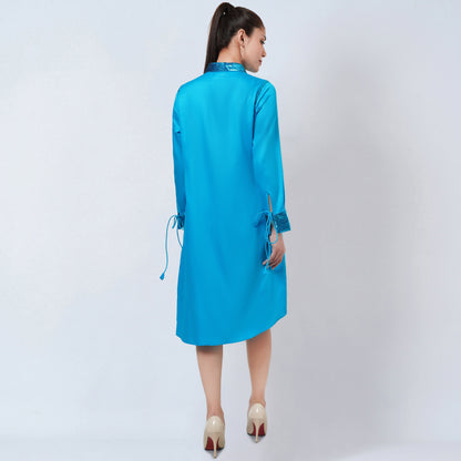 Blue Sequinned Shirt Dress