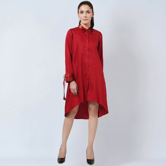 Red Sequinned Shirt Dress