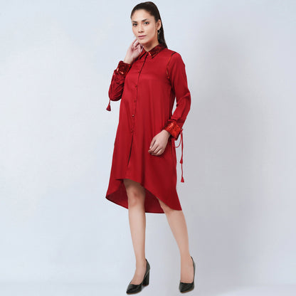 Red Sequinned Shirt Dress