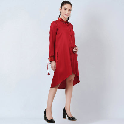 Red Sequinned Shirt Dress
