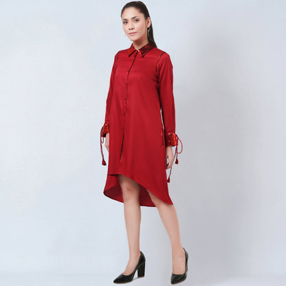 Red Sequinned Shirt Dress