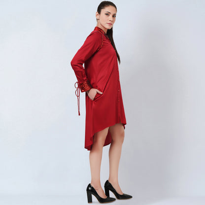 Red Sequinned Shirt Dress