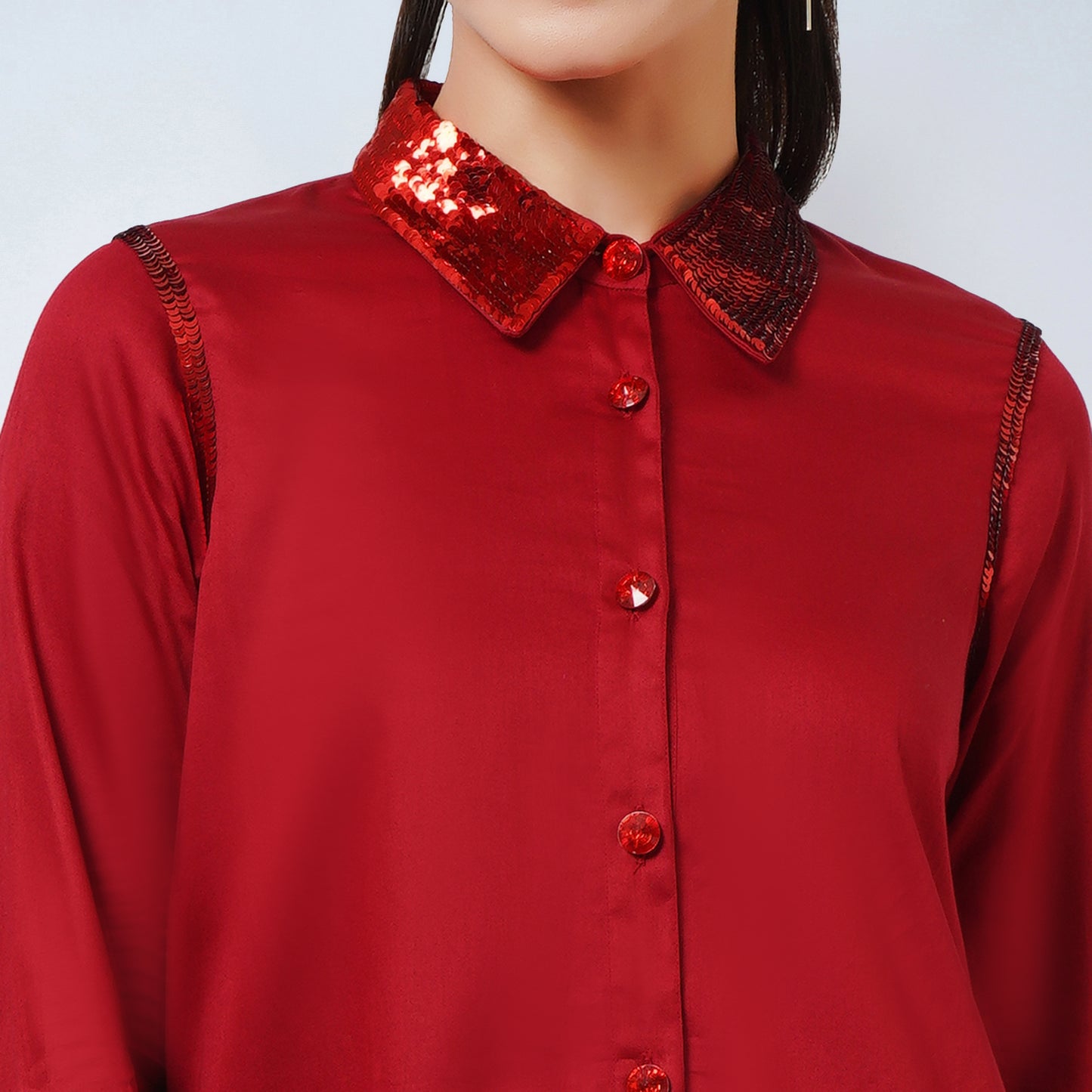 Red Sequinned Shirt Dress