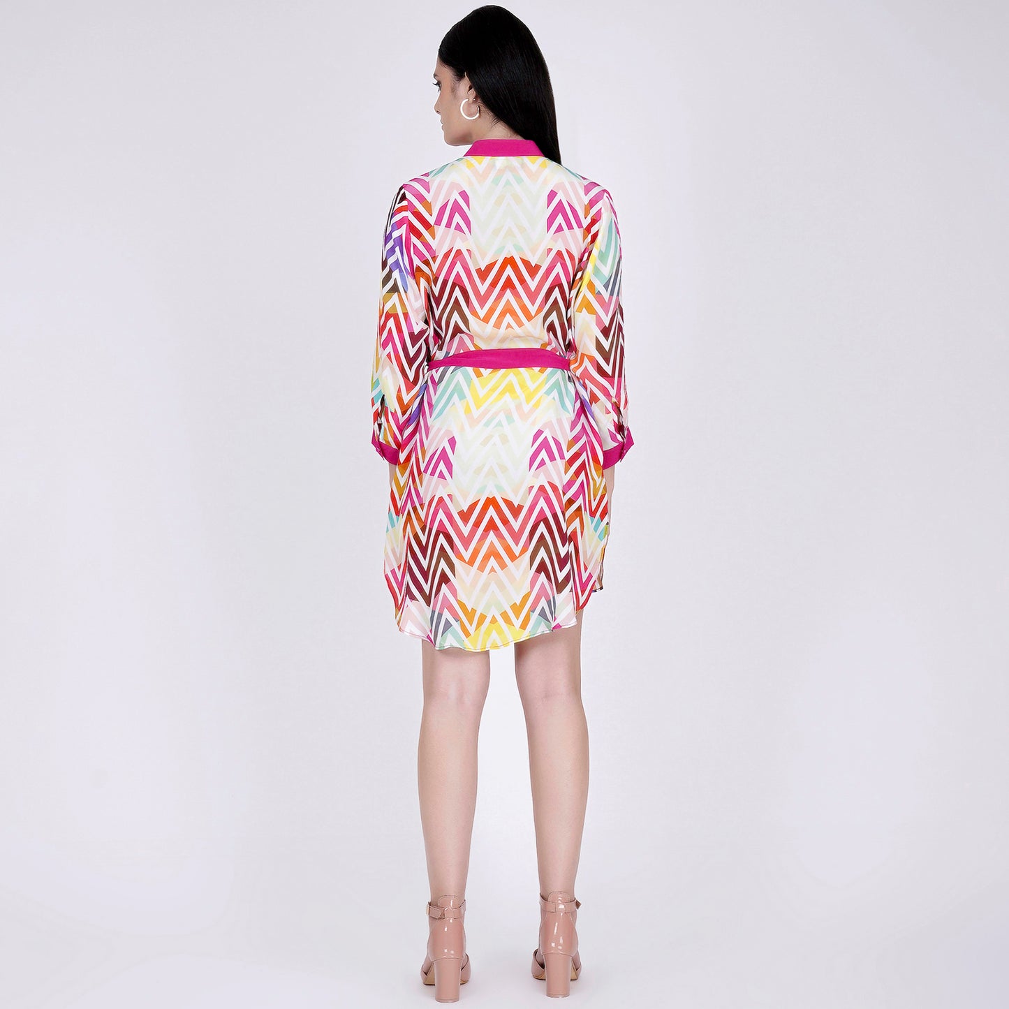 Pink and White Chevron Shirt Dress