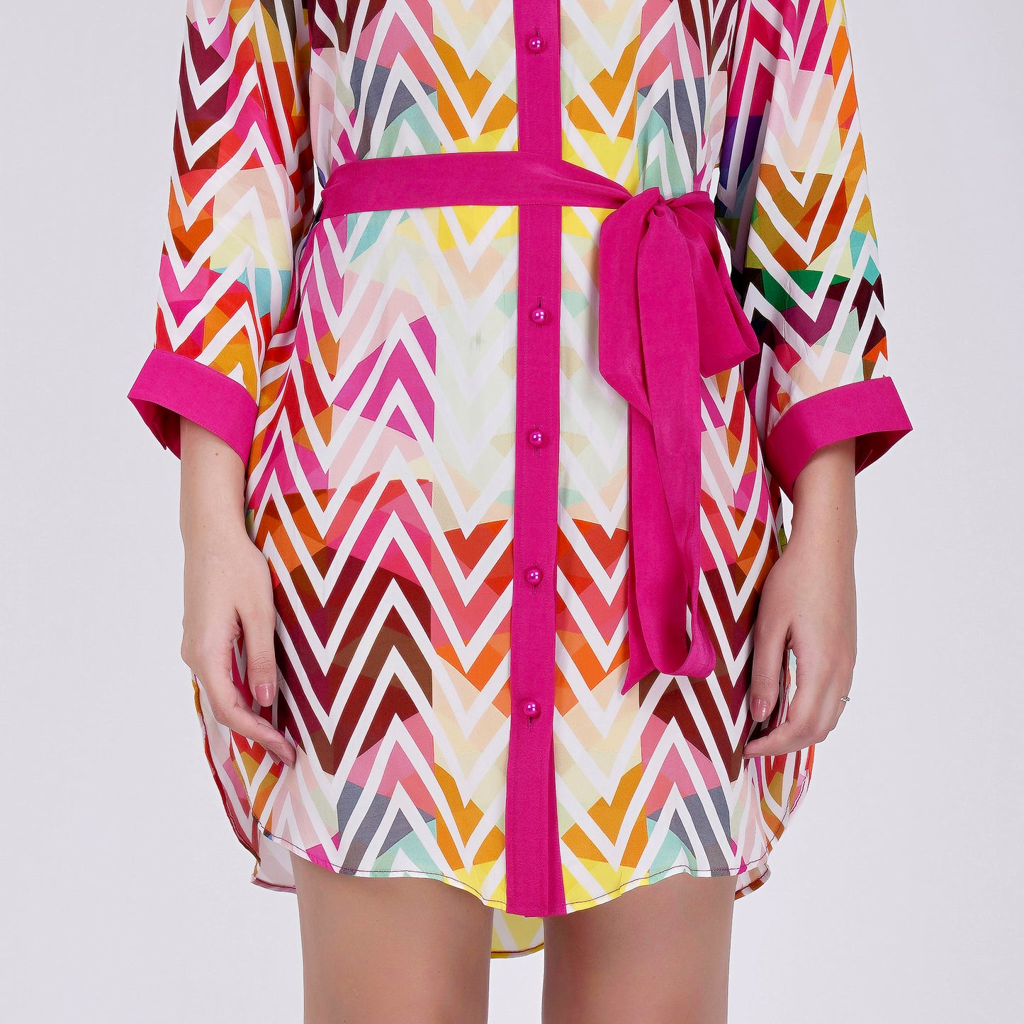 Pink and White Chevron Shirt Dress