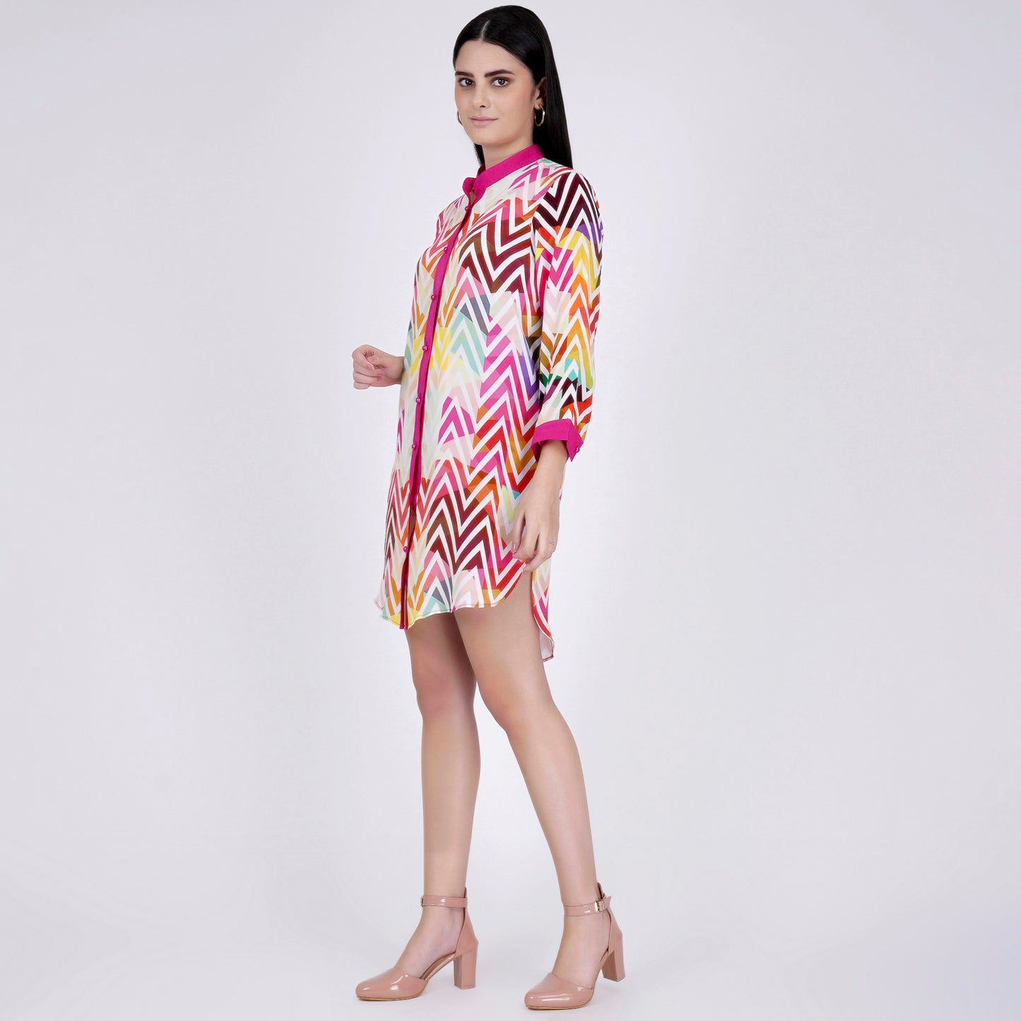 Pink and White Chevron Shirt Dress