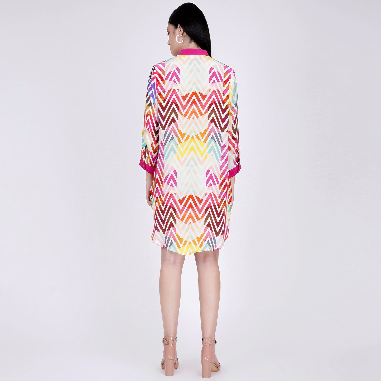 Pink and White Chevron Shirt Dress