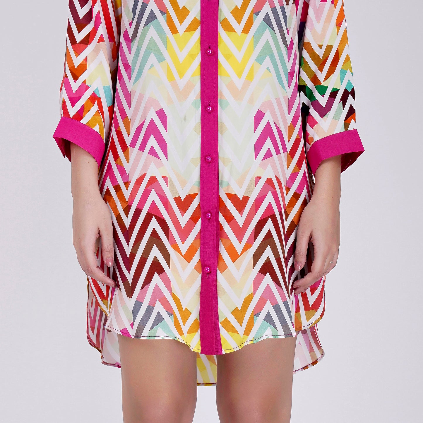 Pink and White Chevron Shirt Dress