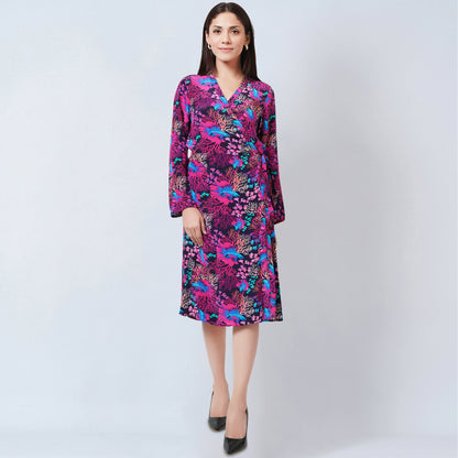 Pink Deep Sea Print Wrap Around Dress