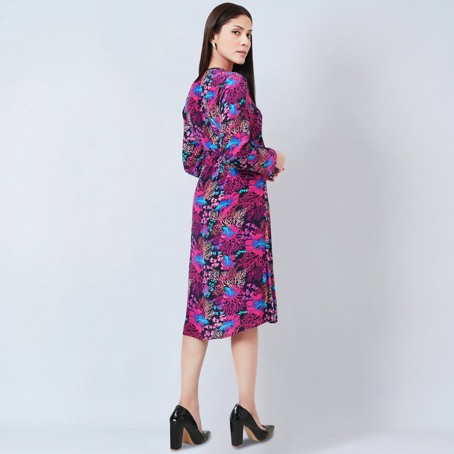 Pink Deep Sea Print Wrap Around Dress