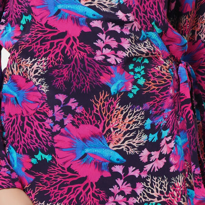 Pink Deep Sea Print Wrap Around Dress