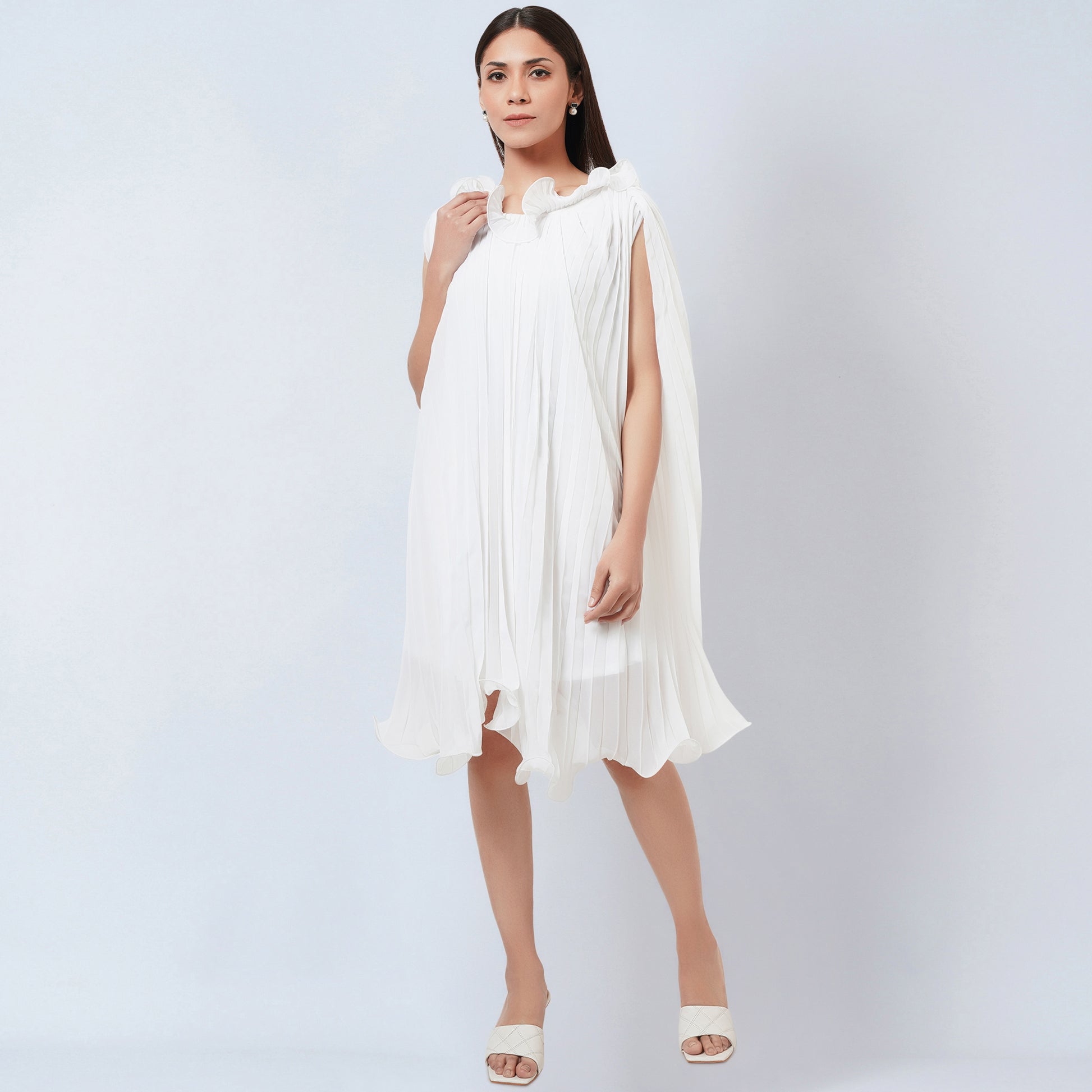 White Asymmetrical Pleated Dress | First Resort by Ramola Bachchan White Asymmetrical Pleated Dress | First Resort by Ramola Bachchan