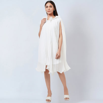 White Asymmetrical Pleated Dress