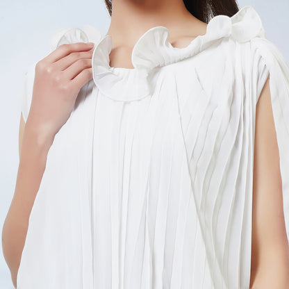 White Asymmetrical Pleated Dress