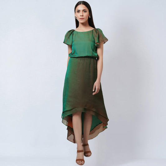 Green and Bronze Asymmetrical Dress