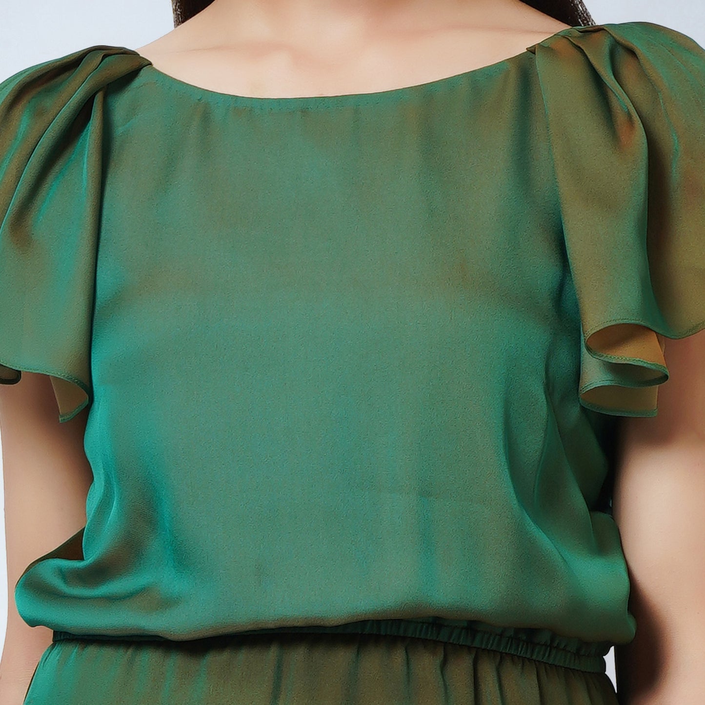 Green and Bronze Asymmetrical Dress