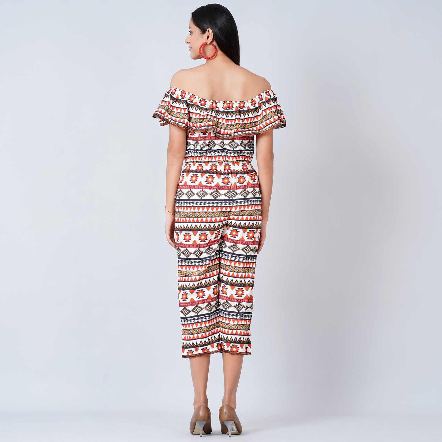 White and Red Aztec Jumpsuit
