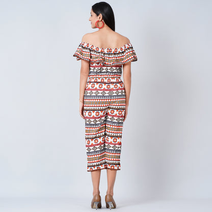 White and Red Aztec Jumpsuit