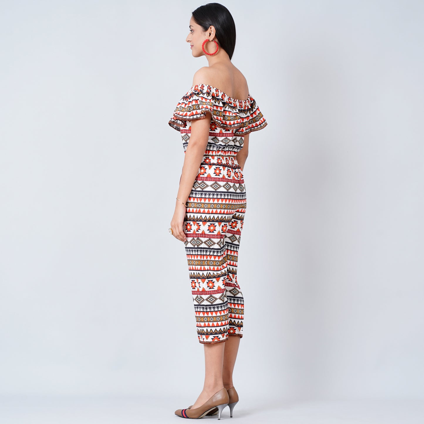 White and Red Aztec Jumpsuit