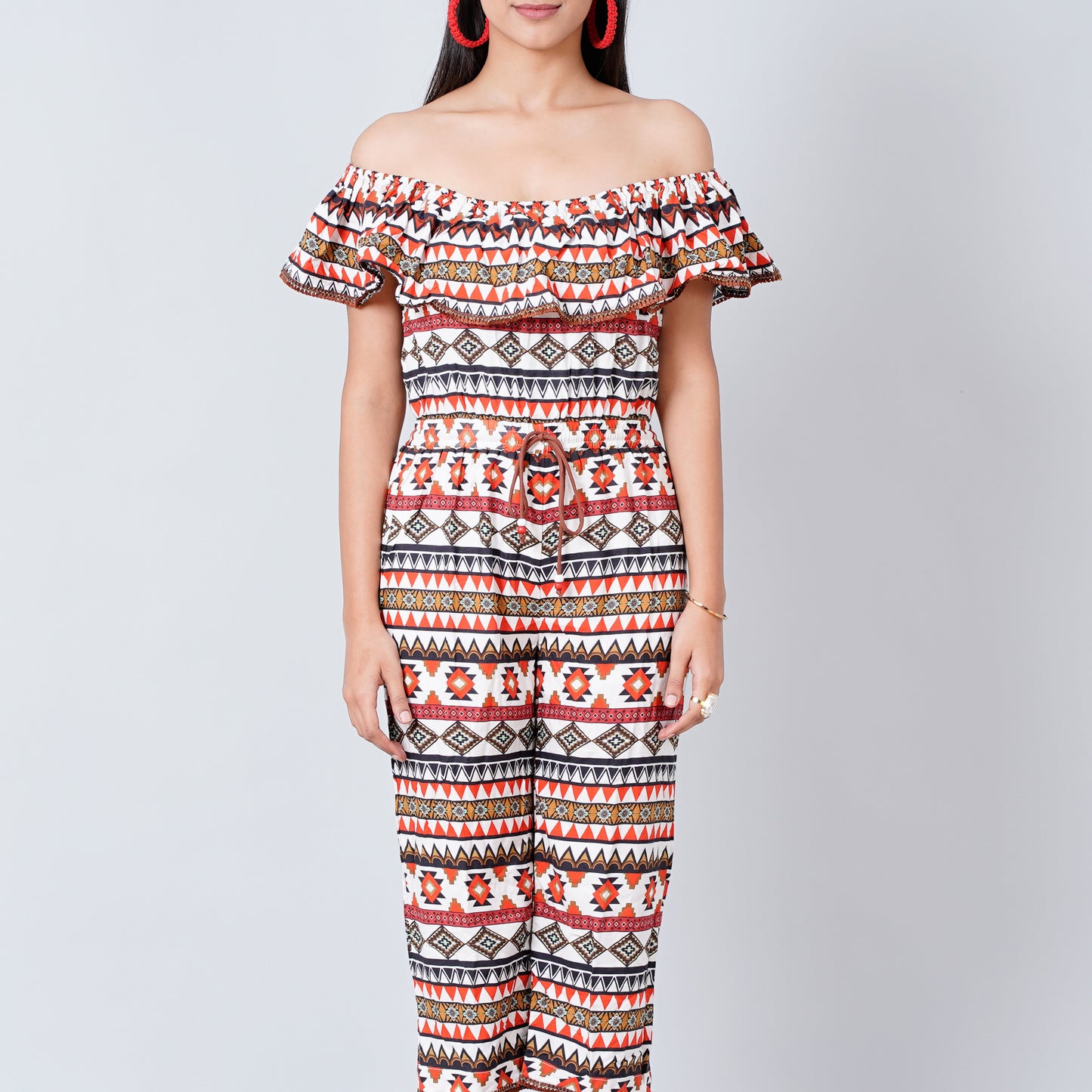 White and Red Aztec Jumpsuit