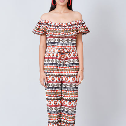 White and Red Aztec Jumpsuit
