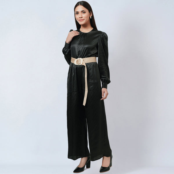 Black Jumpsuit for Women – Polyester Satin | First Resort by Ramola Bachchan