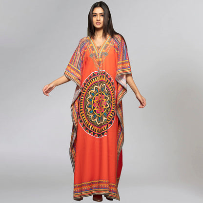 Orange Tribal Full Length Kaftan