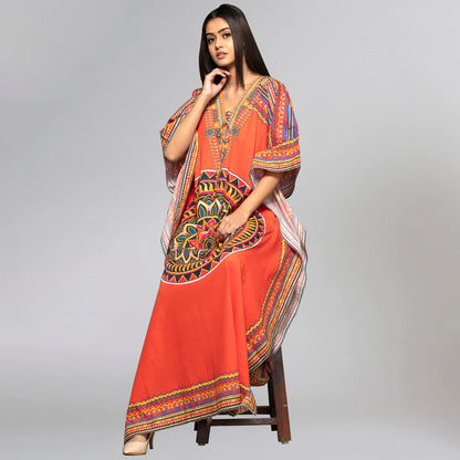 Orange Tribal Full Length Kaftan