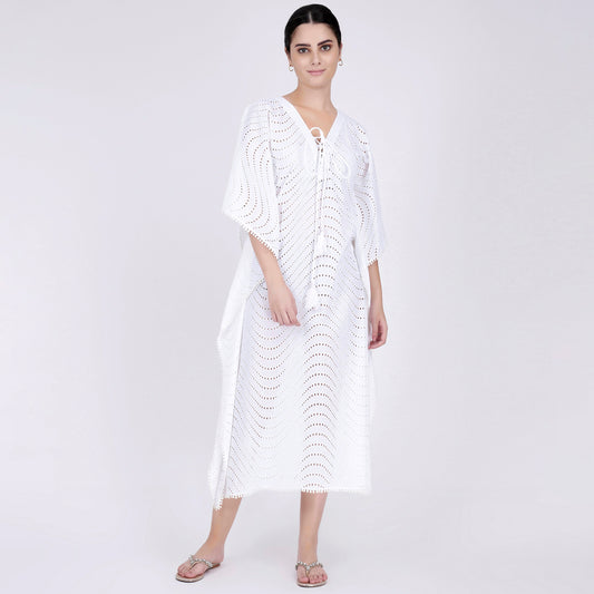 White Eyelet Full Length Kaftan