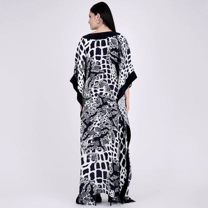 Black and White Baroque Full Length Kaftan