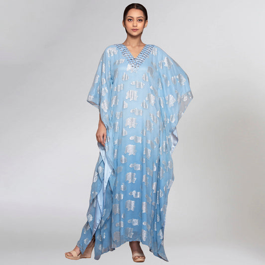 Blue and Grey Ombre Full Length Kaftan