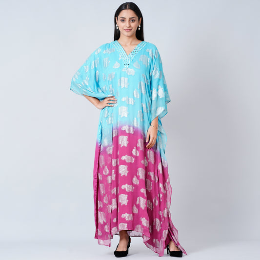 Blue and Magenta Ombre Full Length Kaftan