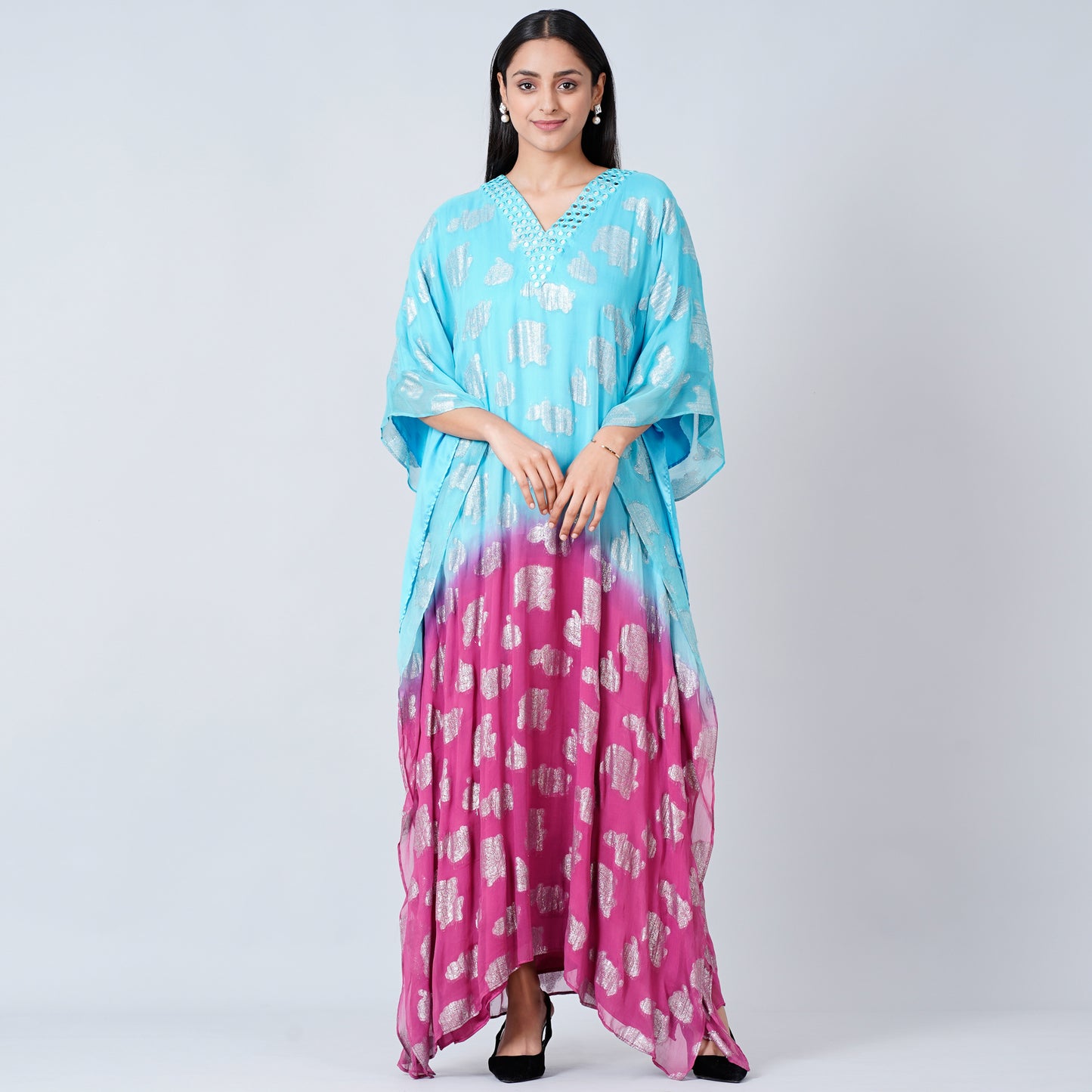 Blue and Magenta Ombre Full Length Kaftan
