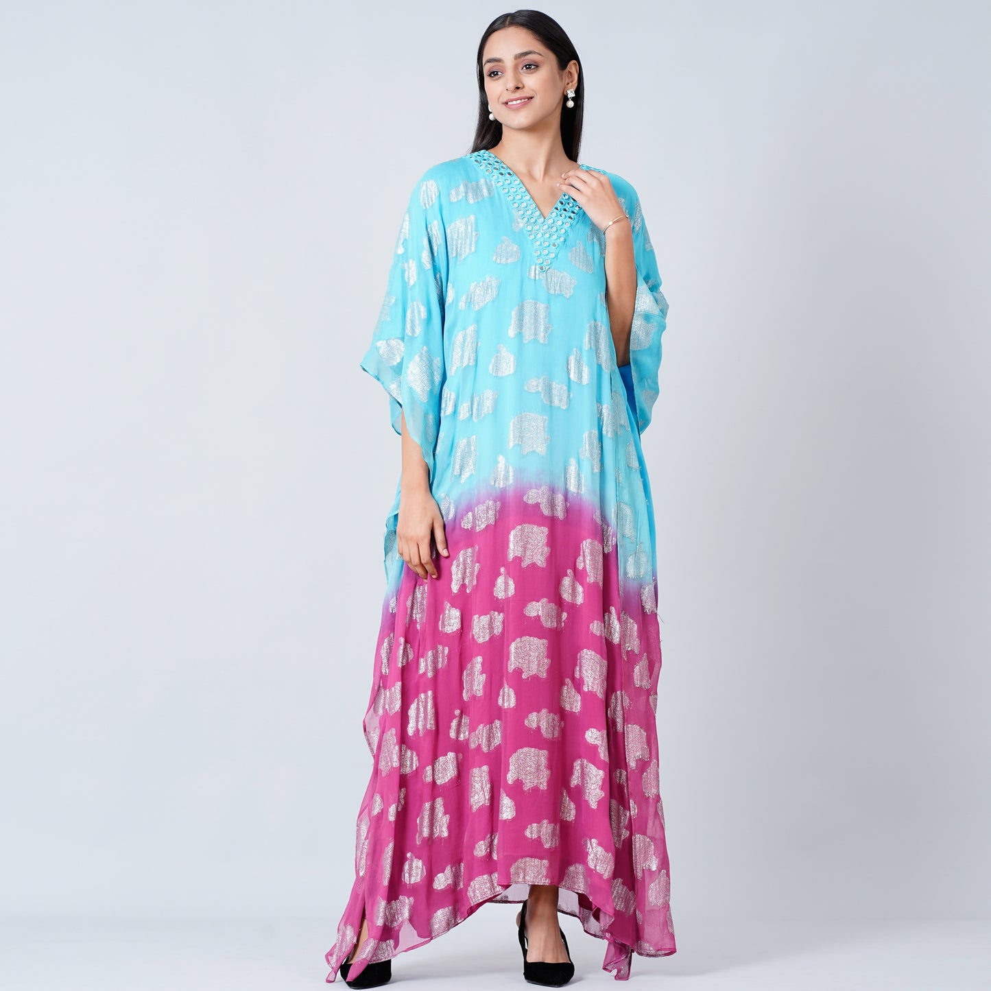 Blue and Magenta Ombre Full Length Kaftan