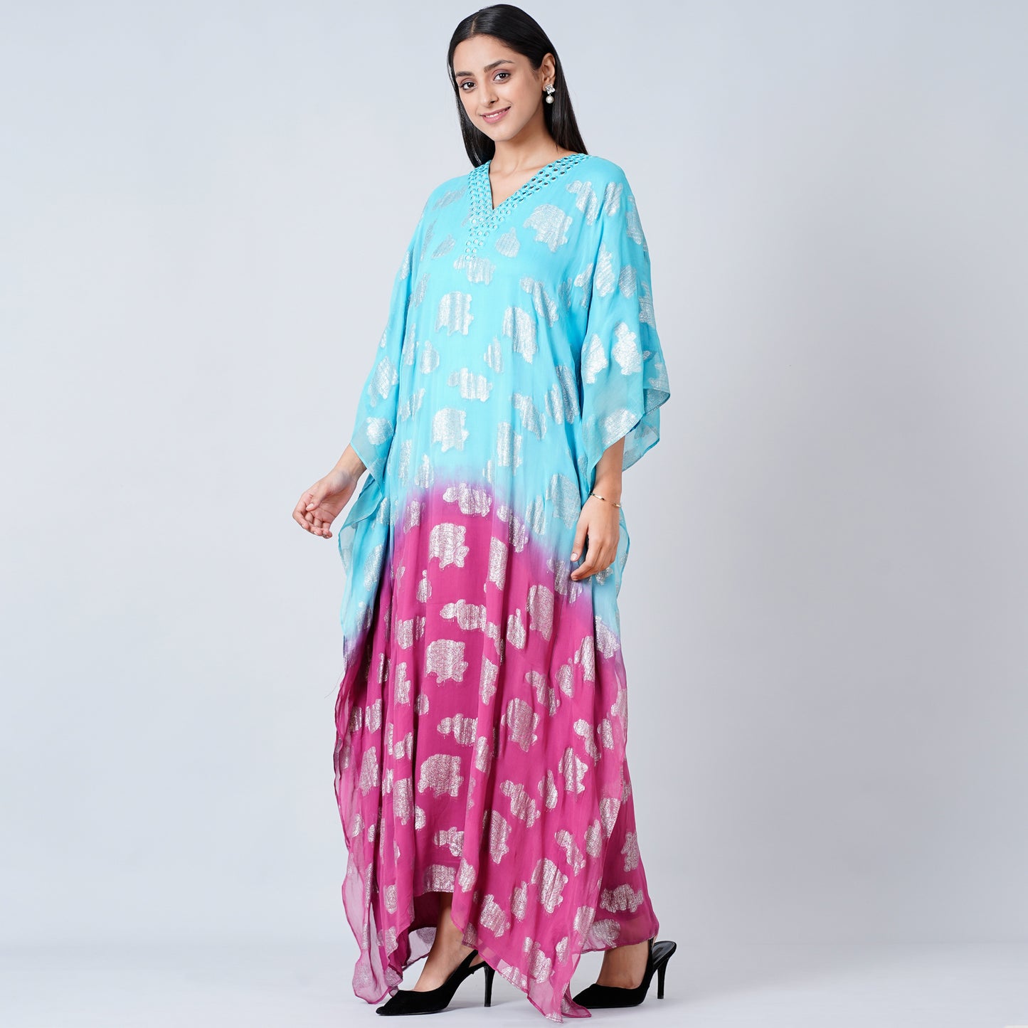 Blue and Magenta Ombre Full Length Kaftan